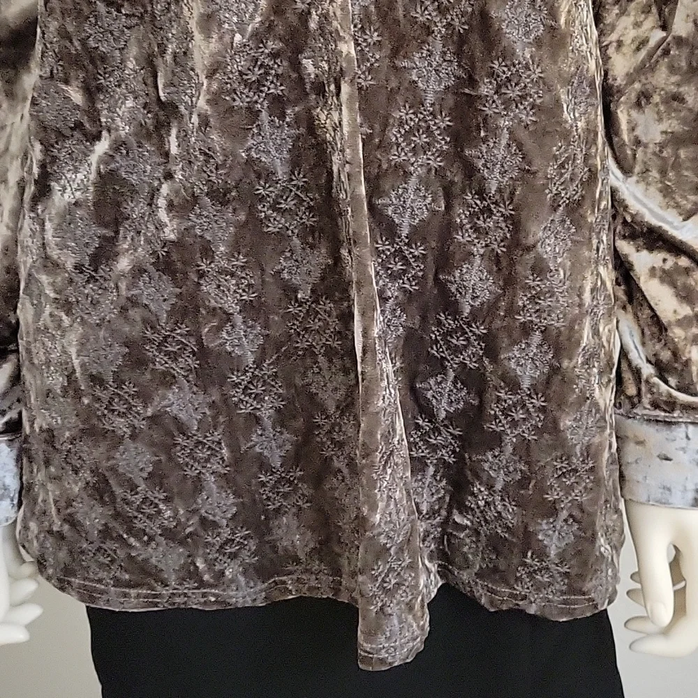 Andree BY UNIT Silver Crushed Velvet Velour Embroidered Castlecore Blouse
